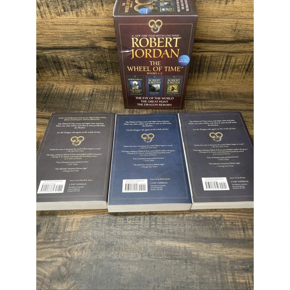 Wheel of Time 3 Paperback Box Set Eye of the World Great Hunt Dragon Reborn Slip